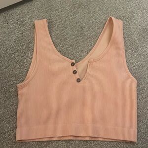 Peach button up crop tank